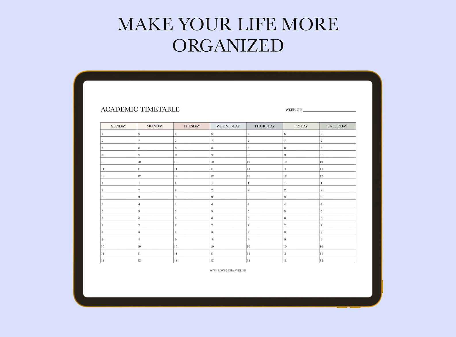 Academic Timetable Template Printable, Simple Horizontal Weekly ...