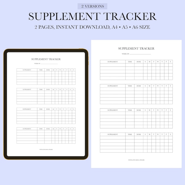 Supplement Tracker Printable, Weekly Medication Tracker, Aesthetic Planner Page, Daily Vitamin Dose Checklist, Health Log, Downloadable PDF