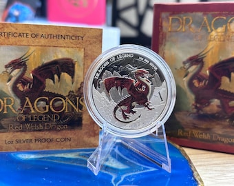 2012 Dragons of Legend Red Welsh Dragon 1oz Silver Proof Coin Box & COA Perth Mint Tuvalu Edition