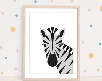 Zebra Print / Animal Print / Nursery Art / Nursery Decor / Print / Children's Bedroom / Kids Print / Animal Headshot Poster