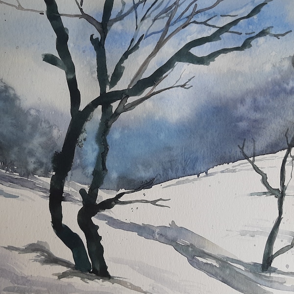 Original Art Watercolor Lanscape by Agnieszka Pojedynska