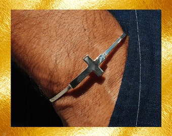 Customizable Silver Cross Bracelet, Personalized bracelet, Custom bracelet, Engraved bracelet, Name bracelet, Mens bracelet, Silver bracelet