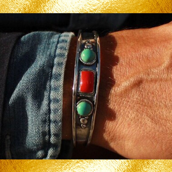Bracelet en édition limitée avec détails turquoise, bracelet pour homme, bracelet en argent, bracelet en argent sterling, bracelet pour femme, bracelet pour homme