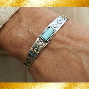 Navajo turquoise zilveren armband, herenarmband, zilveren armband, sterlingarmband, armband femme, armband homme, cadeau voor hem, cadeau voor haar