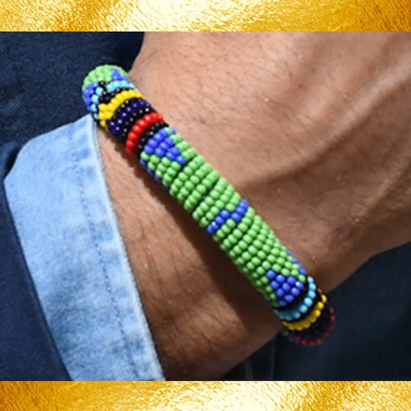 Bracelet Masai vert premium, bracelet africain, bracelet de perles, bracelet pour homme, bracelet en argent, bracelet en argent sterling, bracelet homme