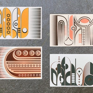 Set of 8 - Art Deco - Any Occasion Blank Cards - 3.5&quot;x5&quot;