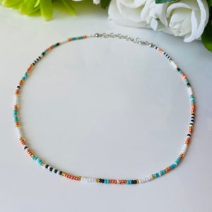 Beaded Necklace, Custom Colorful Beaded Necklace, Seed Bead Necklace, Teal Beaded Choker Necklace, Pink Beaded Choker, Boho Beaded Necklace