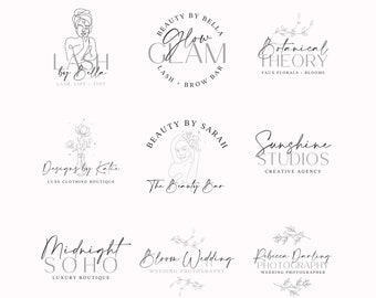 9 x diseños de logotipos editables BOHO, diseño de logotipo floral personalizado, plantilla de logotipo de bricolaje, logotipo de pequeña empresa, belleza, fotografía, boutique, CANVA