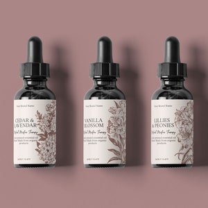 20 x Vintage FLORAL Editable Dropper Bottle Template, Editable Dropper Bottle Label, 1oz, 2oz, Roller Bottle, Essential Oil Label, Dropper