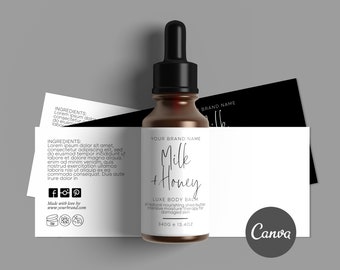 May include: A brown glass bottle with a black dropper top and a white label. The label reads "Milk + Honey Luxe Body Balm" and includes the ingredients, "All Natural nourishing shea butter, Intensive moisture therapy for damaged skin", and the size, "340g e 13.4OZ".