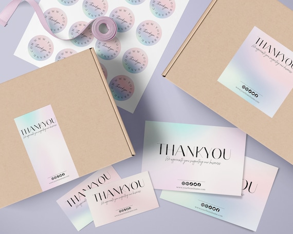 GRADIENT Branded Packaging Templates, MINIMAL Editable Box Seal Template, Order Insert Card, Packaging Design, Custom Product Label