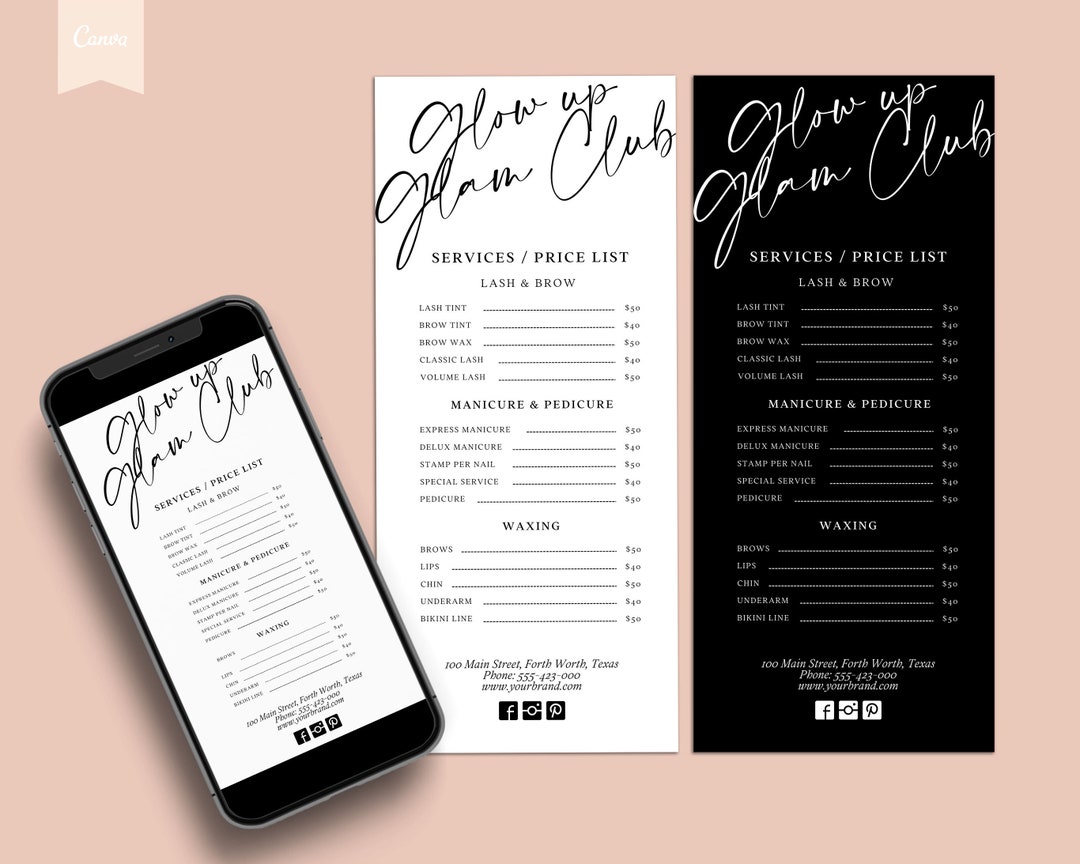 Editable PRICE List Template, Custom Business Price List, DIY Menu