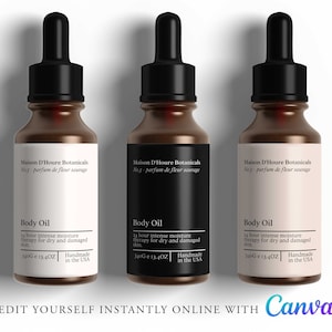 Modello di flacone contagocce modificabile NEUTRAL, etichetta per flacone contagocce modificabile, 1oz, 2oz, flacone roll-on, etichetta per olio essenziale, etichetta personalizzata CANVA