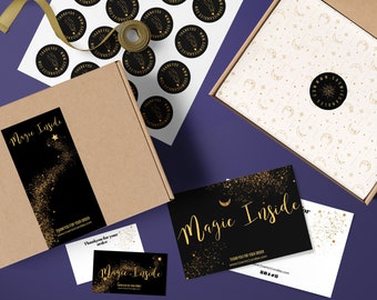 GOLD GLITTER Custom Packaging Templates, MAGIC Editable Branded Packaging, Astrology Packaging, Custom Box Label, Packaging Design, Zodiac