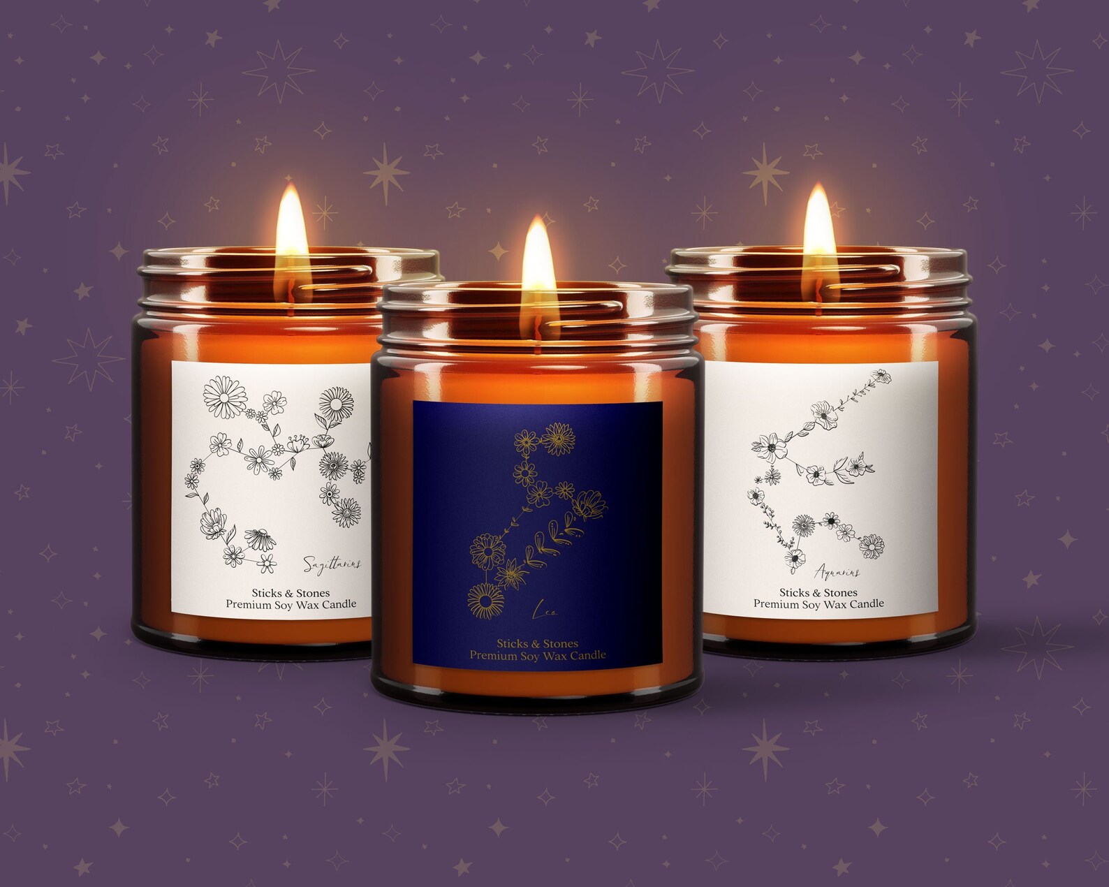 12 X HOROSCOPE Editable Zodiac Candle Label FLORAL Label Etsy