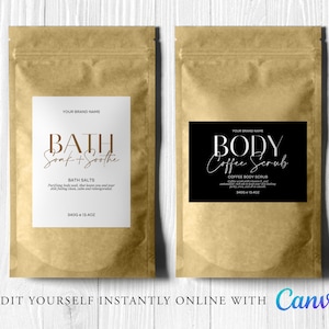 MINIMAL Editable Pouch Label Template, Custom Product Label, BATH Salt Template, Essential oil, DIY Bath Soak Label, Stand Up Pouch Label