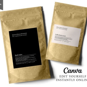 MINIMAL Editable Pouch Label Template, Custom Product Label, BATH Salt Template, Essential oil, DIY Bath Soak Label, Stand Up Pouch Label