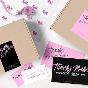 Plantillas de embalaje de marca MODERNAS, paquete de plantillas editables, pedido ROSADO, diseño de embalaje personalizado, sello de caja, agradecimiento, etiqueta de producto personalizada