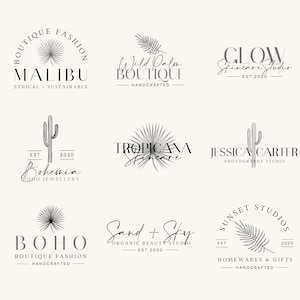 9 x BOHO Design di loghi modificabili, Design di loghi personalizzati Boho, Modello di logo fai da te, Cactus da spiaggia, Logo per piccole imprese, Etichetta vintage, Palm CANVA