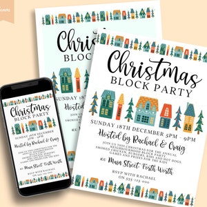 Folheto editável de NATAL, Folheto DIY Block Party, Modelo DIY, Folheto Personalizado, Folheto para Impressão, Download Instantâneo, Convite para Bairro, CANVA