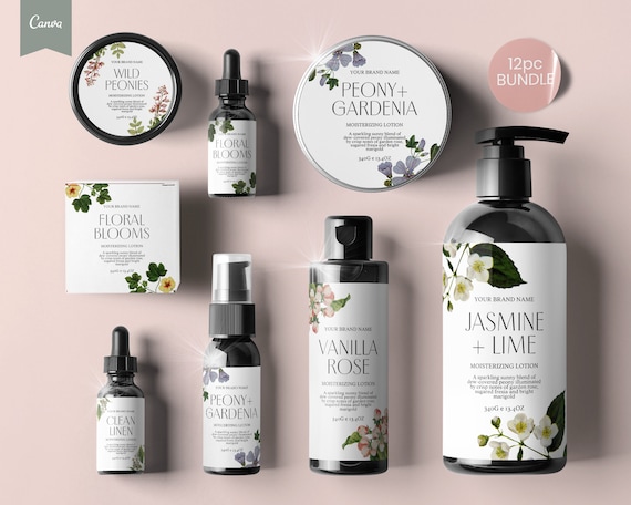 VINTAGE FLORAL Editable Skin Care Label,  Apothecary Label, Botanical Label, Custom product label, Editable Cosmetic Label, Skin Care CANVA