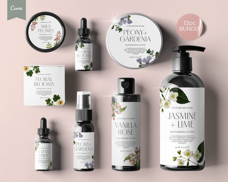 VINTAGE FLORAL Editable Skin Care Label, Apothecary Label, Botanical Label, Custom product label, Editable Cosmetic Label, Skin Care CANVA image 1