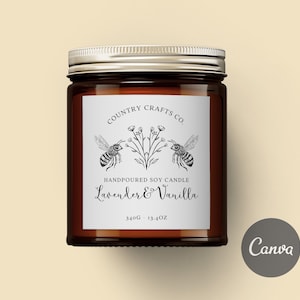 ORGANIC Editable Candle Label, FLORAL Candle Label Design, Candle Sticker, Custom Product Label, Candle Labels, Bee, Botanics, CANVA, Kraft