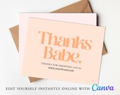 Editable BUSINESS Thank You Card, Care Card Template, Order Insert, Editable Thank You, DIY Small Business Marketing, CANVA, Product care