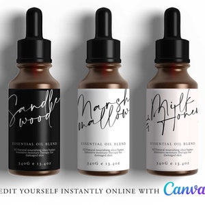 Editable 1oz, 2oz, Dropper Bottle Template, Editable Dropper Bottle Label, Roller Label, Essential Oil Label, Custom Product Label CANVA