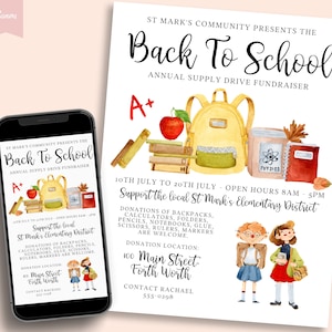DIY Back To School Fundraiser, Editable, PTA Diy Template, Digital Invitation, Supply Drive, Printable Flyer, Any Occasion, Instant CANVA