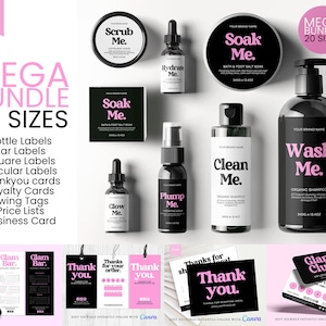 Editable Cosmetic MEGA BUNDLE, Product Label Template, Diy Cosmetic Label, Skincare Label, Thankyou cards, Price Lists, 2oz, 3oz, 4oz, CANVA