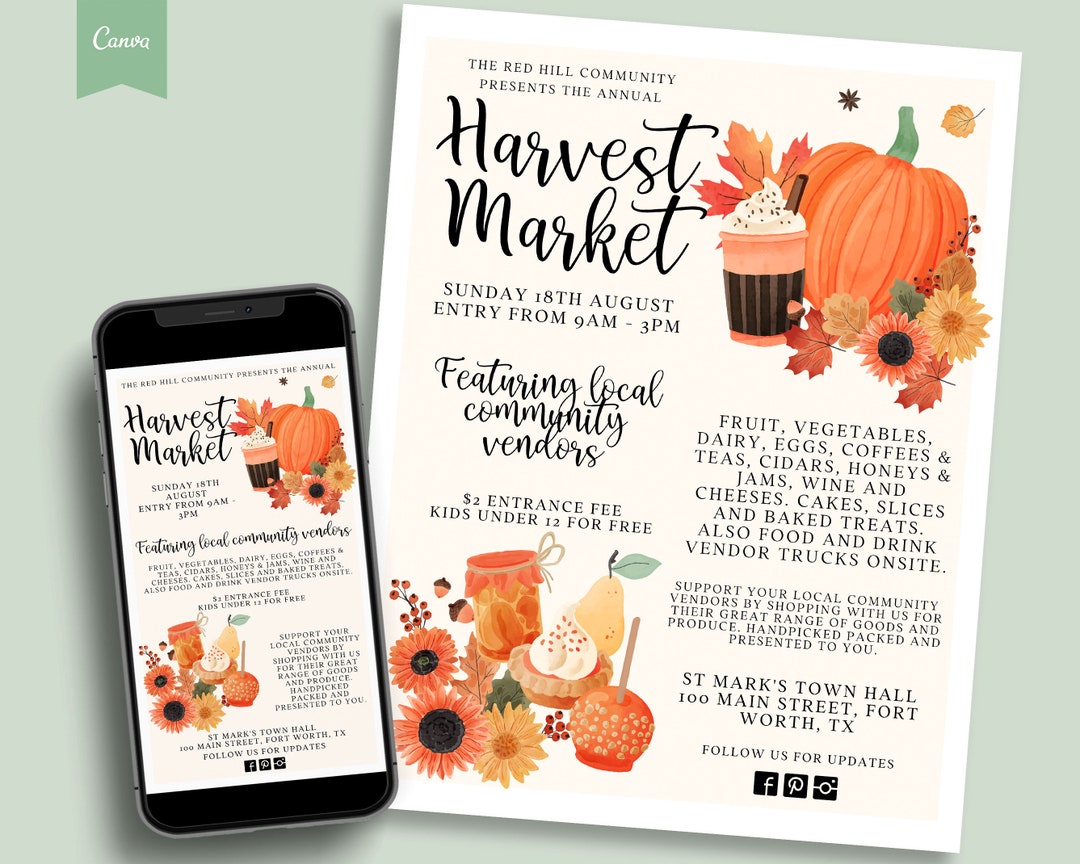 Fall Bazaar Template.pdf FALL Editable Flyer Brochure, DIY Market Fair Flyer, Diy Template ...