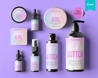 GRADIENT Editable Cosmetic Labels, Editable Body Product Labels, DIY Cosmetic Label, Cosmetic Label Printable, Custom Skin Care Label, CANVA