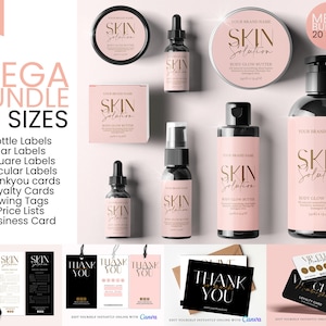 MEGA PACOTE cosmético editável, modelo de etiqueta de produto, etiqueta cosmética DIY, etiqueta para cuidados com a pele, cartões de agradecimento, listas de preços, 2 onças, 3 onças, 4 onças, CANVA