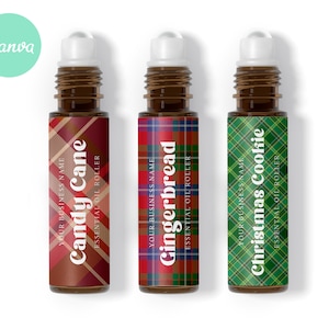CHRISTMAS Editable Roller Label, WINTER Diy Chapstick Label, Printable Lip Balm, Essential Oil Label, Plaid, Custom Product Label, CANVA