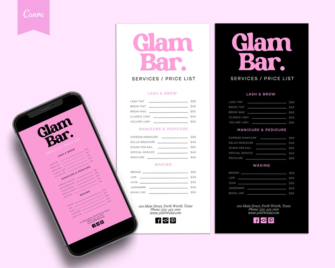 Editable PRICE List Template, Custom Business Price List, DIY Menu