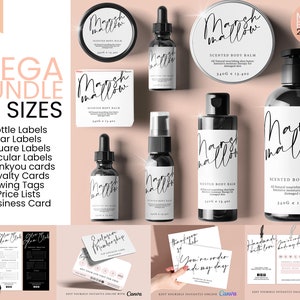 Editable Cosmetic MEGA BUNDLE, Product Label Template, Diy Cosmetic Label, Skincare Label, Thankyou cards, Price Lists, 2oz, 3oz, 4oz, CANVA