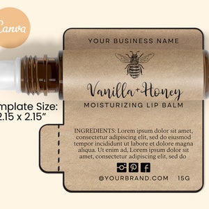 Modello balsamo labbra modificabile BIOLOGICO, etichetta burrocacao fai da te, balsamo labbra stampabile, balsamo labbra Kraft, etichetta prodotto personalizzato, CANVA, floreale e ape