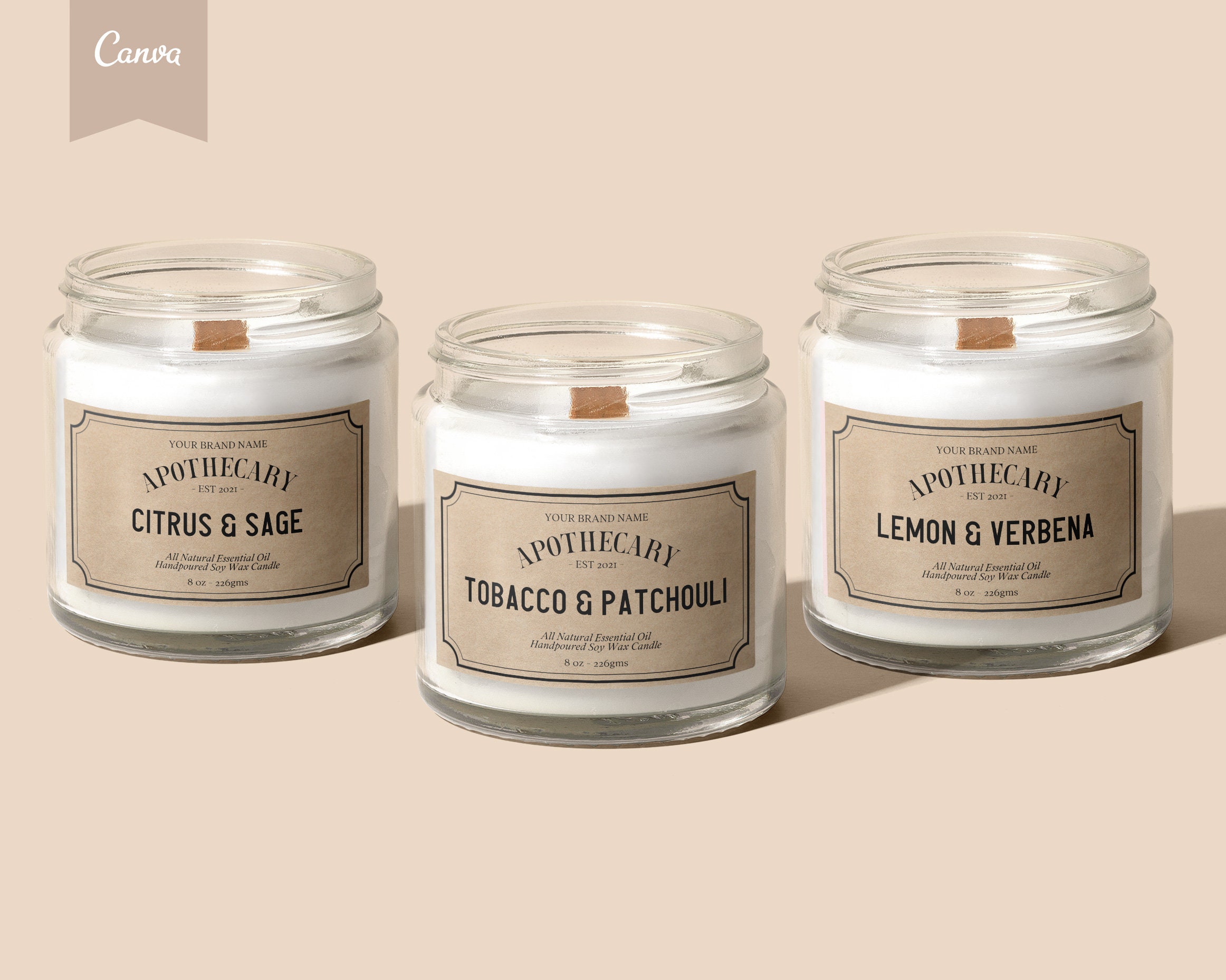 VINTAGE Editable Candle Label APOTHECARY Candle Label Design Etsy