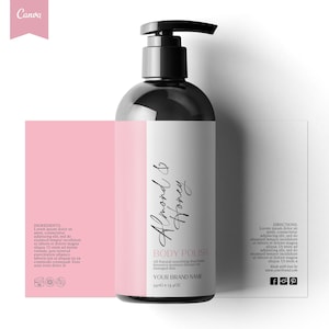 Editable Cosmetic Bottle Label Template, DIY Cosmetics Label, Cosmetics Labels Printable, 6oz, 4oz, 2oz Bottle Labels, Skin Care label CANVA