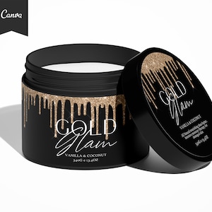 Editable Cosmetic Jar Label GOLD Template, Diy GLITTER Cosmetics Label, product labels, Circular Jar Label, Skin Care label, Custom Label