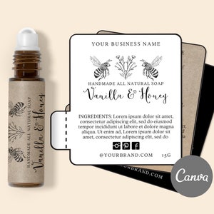 ORGANIC Editable Lip Balm Template, Diy Chapstick Label, Printable Lip Balm, Kraft Lip Balm, Custom Product Label, CANVA, Floral & Bee