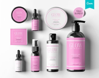 Bearbeitbare SkinCare-Produktetiketten, bearbeitbare Kosmetiketiketten, Etikettenvorlagen, Glasetiketten, Badeproduktetiketten, Kosmetikserumetiketten, CANVA
