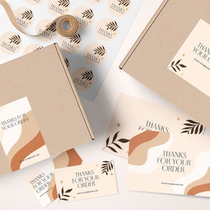 Modelos de embalagem da marca BOHO, pacote de modelos editáveis, etiqueta de selo de caixa do cliente, design de embalagem DIY, cartão de agradecimento, etiqueta de selo CANVA