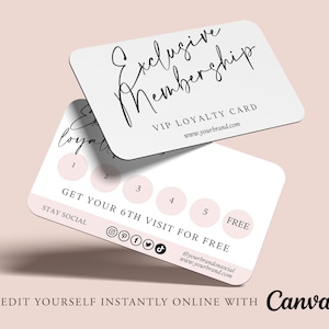 Cartes de fidélité modifiables, carte de remerciement BUSINESS, modèle de carte de soins, insertion de commande, cadeau avec achat, carte de membre DIY Vip, CANVA