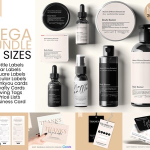 MEGA PACOTE cosmético editável, modelo de etiqueta de produto, etiqueta cosmética DIY, etiqueta para cuidados com a pele, cartões de agradecimento, listas de preços, 2 onças, 3 onças, 4 onças, CANVA