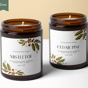 SEASONAL Editable Candle Label, Mistletoe Candle Label Design, Christmas label, Custom Product Label, Candle Label, WINTER holly Label CANVA