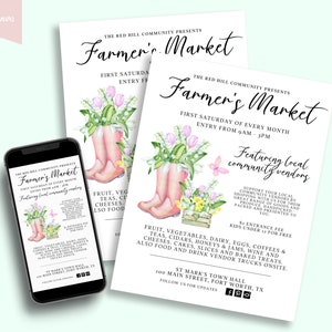 Editable MARKET Flyer Brochure, DIY Farmers Market Flyer, Diy Template, Digital Invitation, Printable Flyer, Instant Download, Flyer CANVA