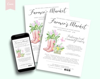 Editable MARKET Flyer Brochure, DIY Farmers Market Flyer, Diy Template, Digital Invitation, Printable Flyer, Instant Download, Flyer CANVA