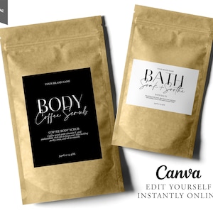 MINIMAL Editable Pouch Label Template, Custom Product Label, BATH Salt Template, Essential oil, DIY Bath Soak Label, Stand Up Pouch Label